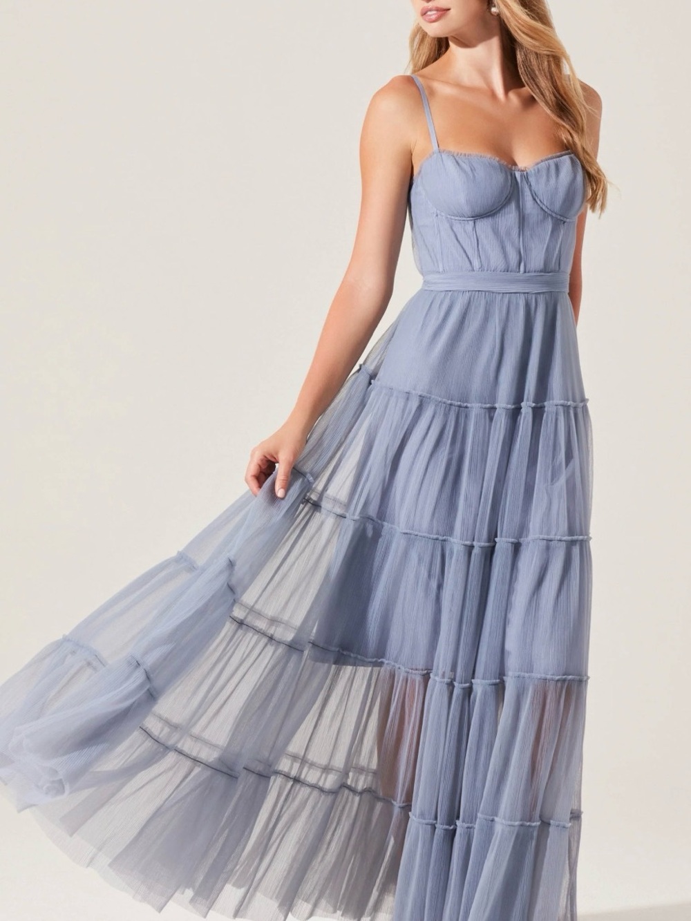 ASTR The Label - Dusty Blue Tulle Maxi Dress - Picture 7 of 8